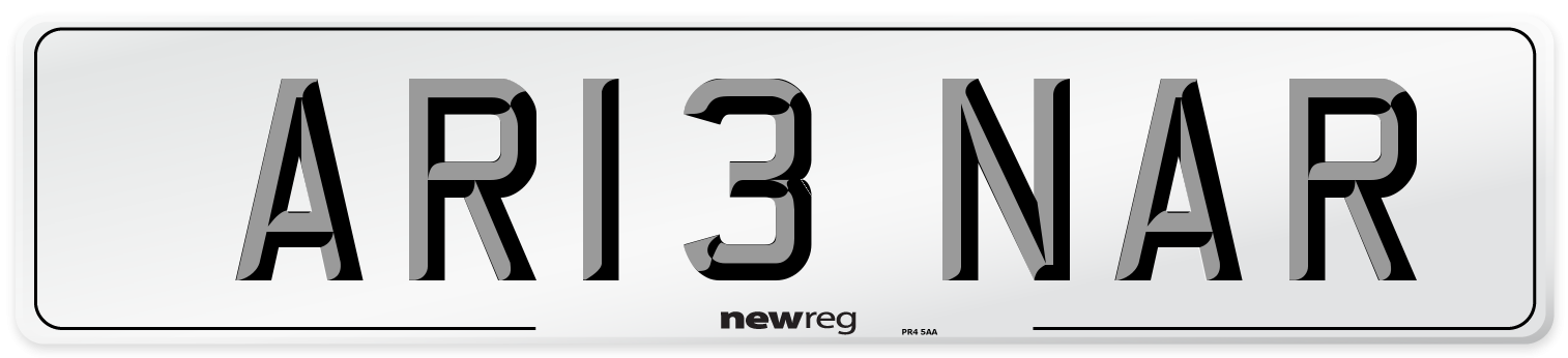 AR13 NAR Number Plate from New Reg